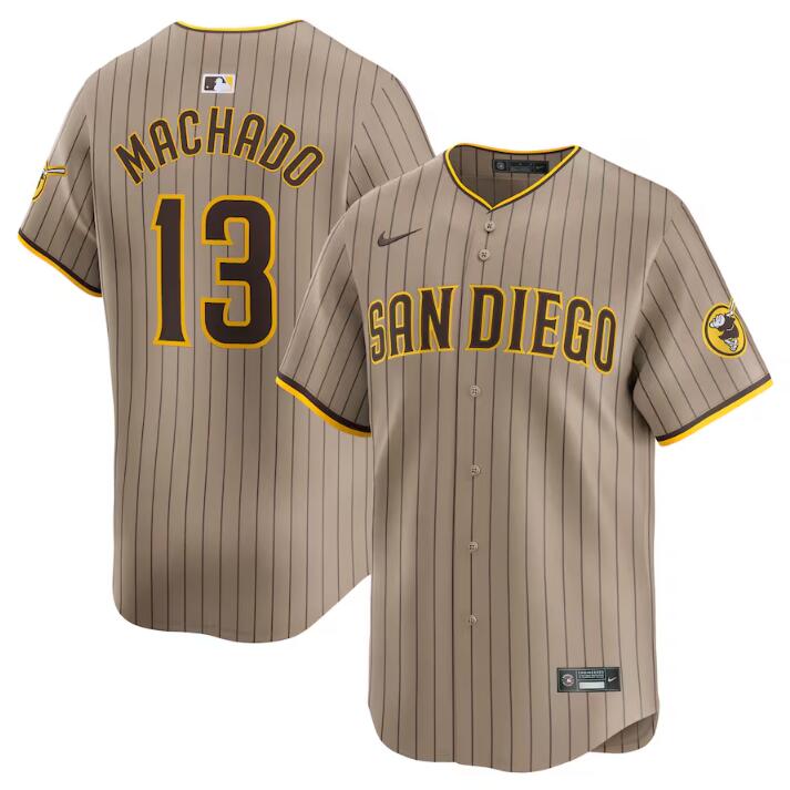 Personalized Men’s San Diego Padres #13 Manny Machado Tan 2024 Alternate Limited Stitched Baseball Jersey