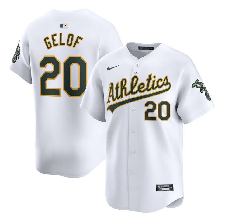 Personalized Men’s Oakland Athletics #20 Zack Gelof White Home Limited Stitched Jersey