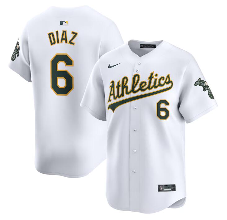 Personalized Men’s Oakland Athletics #6 Jordan Diaz White Home Limited Stitched Jersey