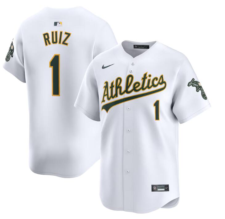 Personalized Men’s Oakland Athletics #1 Esteury Ruiz White Home Limited Stitched Jersey
