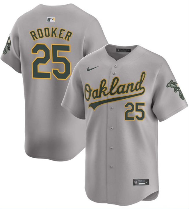 Personalized Men’s Oakland Athletics #25 Brent Rooker Grey Away Limited Stitched Jersey