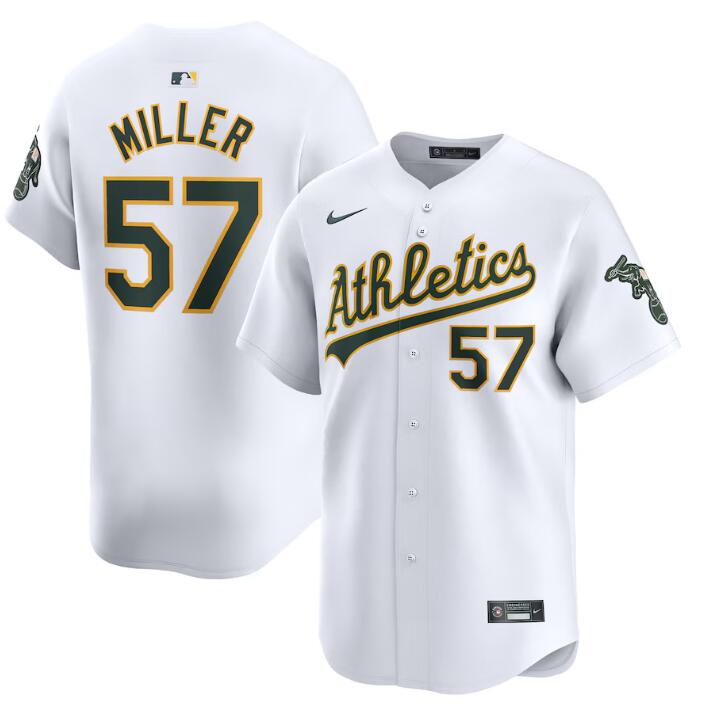 Personalized Men’s Oakland Athletics #57 Mason Miller White Home Limited Stitched Jersey