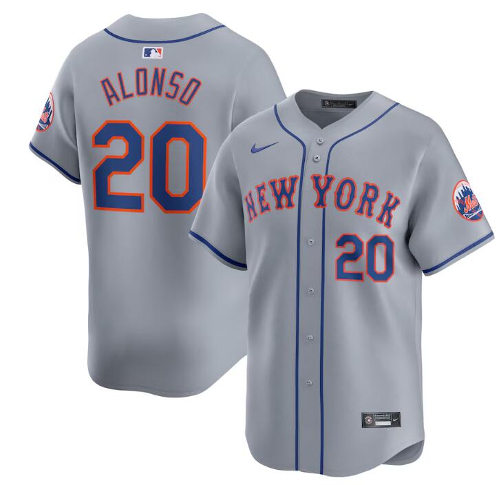 Personalized Men’s New York Mets #20 Pete Alonso Grey 2024 Away Limited Stitched Baseball Jersey