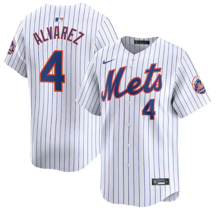 Personalized Men’s New York Mets #4 Francisco Alvarez White Home Limited Stitched Baseball Jersey