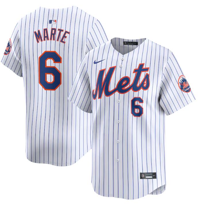 Personalized Men’s New York Mets #6 Starling Marte White 2024 Home Limited Stitched Baseball Jersey