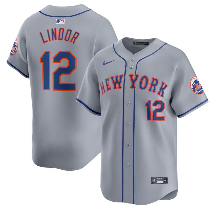 Personalized Men’s New York Mets #12 Francisco Lindor Grey 2024 Away Limited Stitched Baseball Jersey