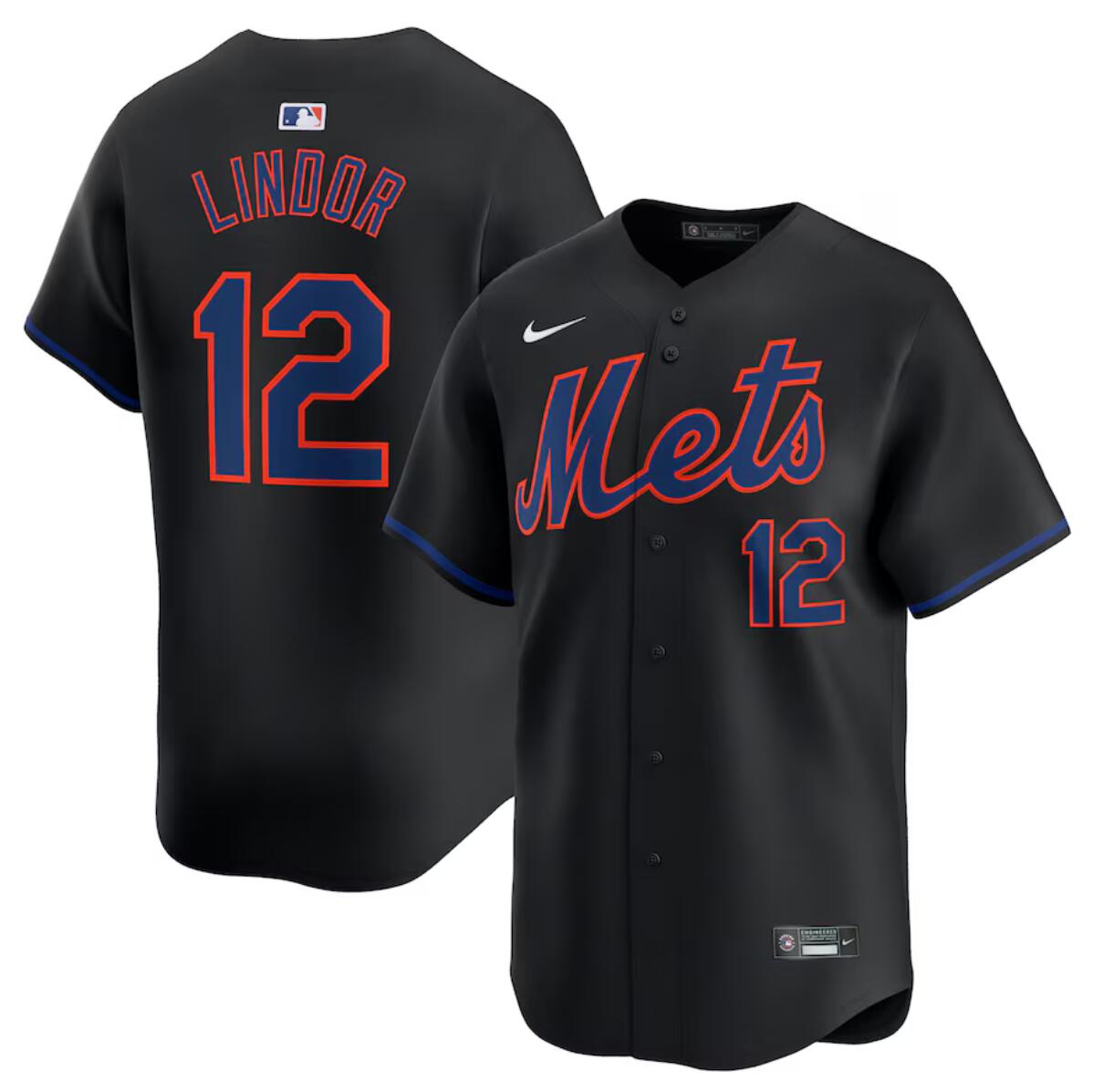 Personalized Men’s New York Mets #12 Francisco Lindor Black Alternate Limited Stitched Baseball Jersey