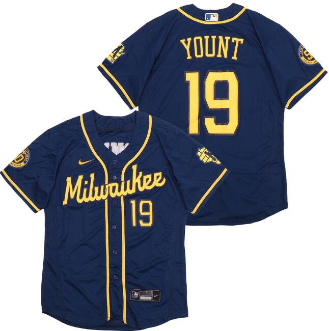 Personalized Custom Men’s Milwaukee Brewers #19 Robin Yount Flexbase Jersey Blue