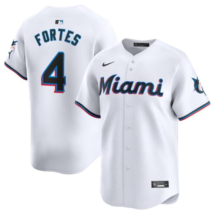 Personalized Men’s Miami Marlins #4 Nick Fortes White 2024 Home Limited Stitched Baseball Jersey