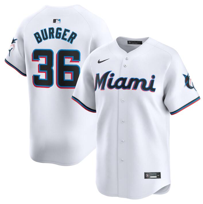 Personalized Men’s Miami Marlins #36 Jake Burger White 2024 Home Limited Stitched Baseball Jersey