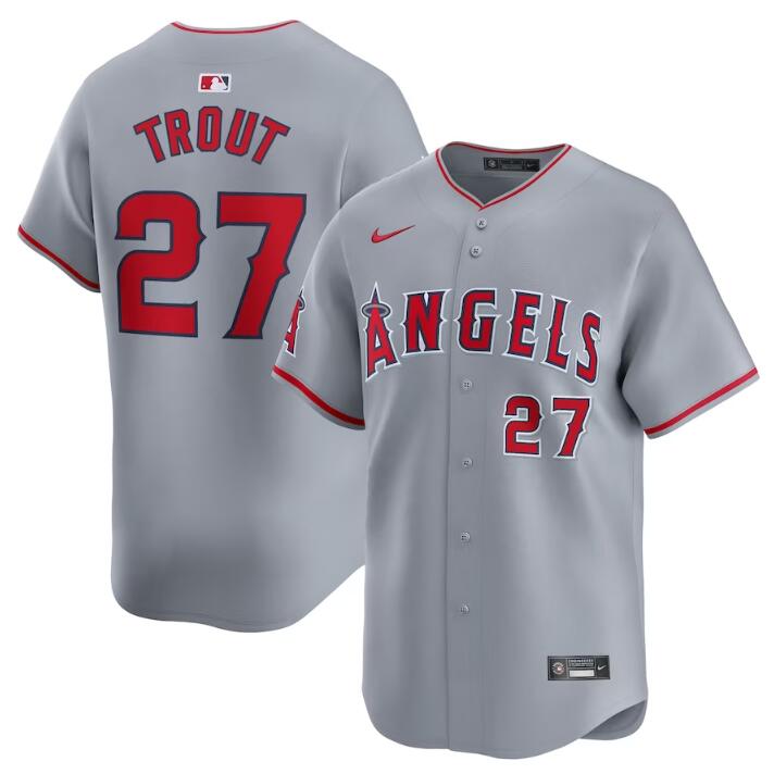 Personalized Men’s Los Angeles Angels #27 Mike Trout Grey Away Limited Stitched Baseball Jersey