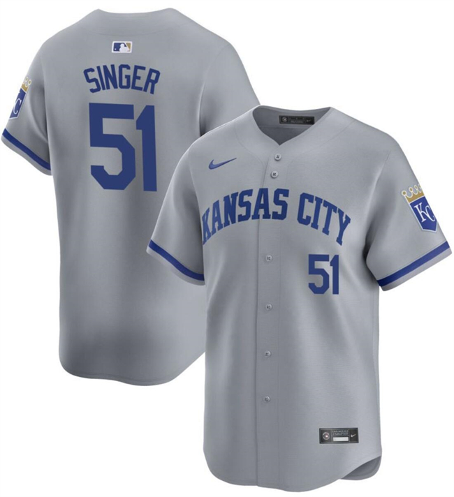 Personalized Men’s Kansas City Royals #51 Brady Singer Grey Away Limited Stitched Baseball Jersey