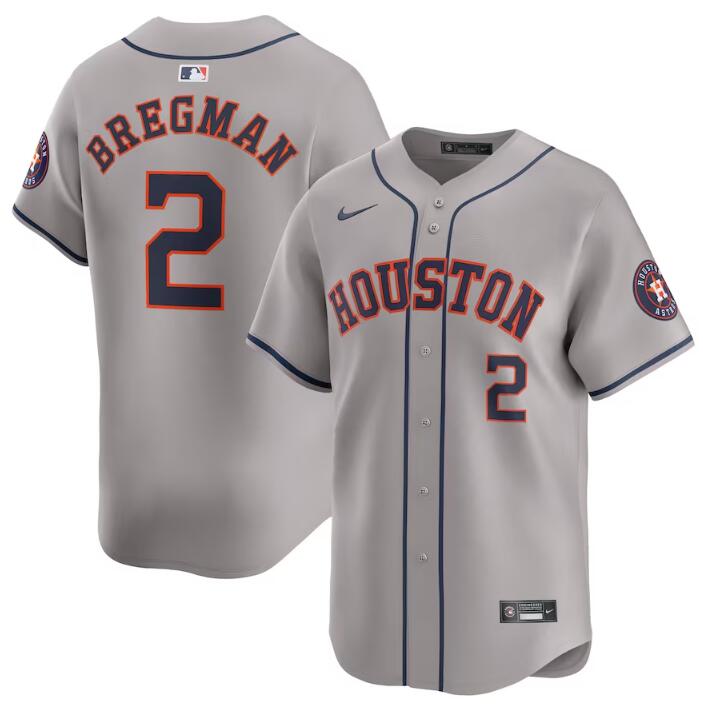 Personalized Men’s Houston Astros #2 Alex Bregman Grey 2024 Away Limited Stitched Baseball Jersey