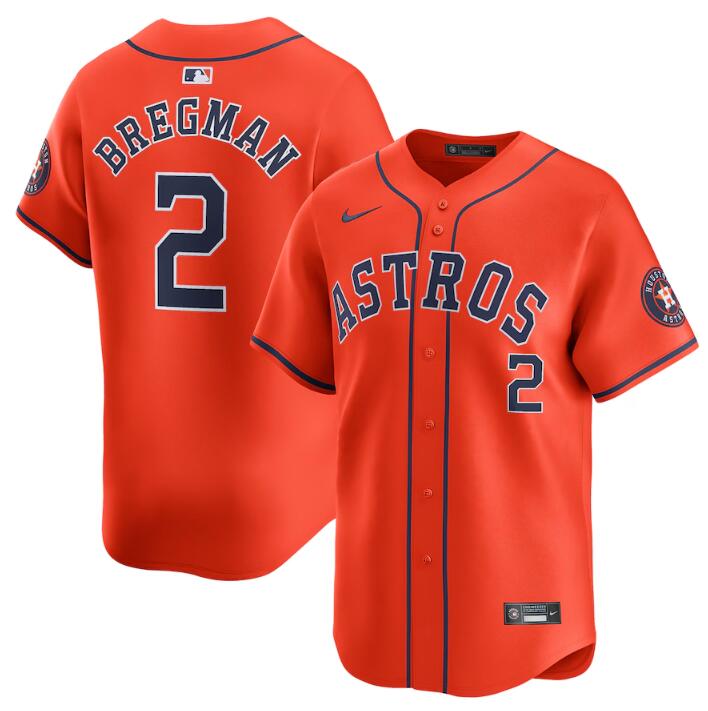 Personalized Men’s Houston Astros #2 Alex Bregman Orange 2024 Alternate Limited Stitched Baseball Jersey