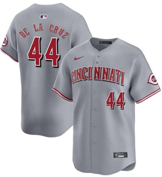 Personalized Men’s Cincinnati Reds #44 Elly De La Cruz Grey Away Limited Stitched Baseball Jersey