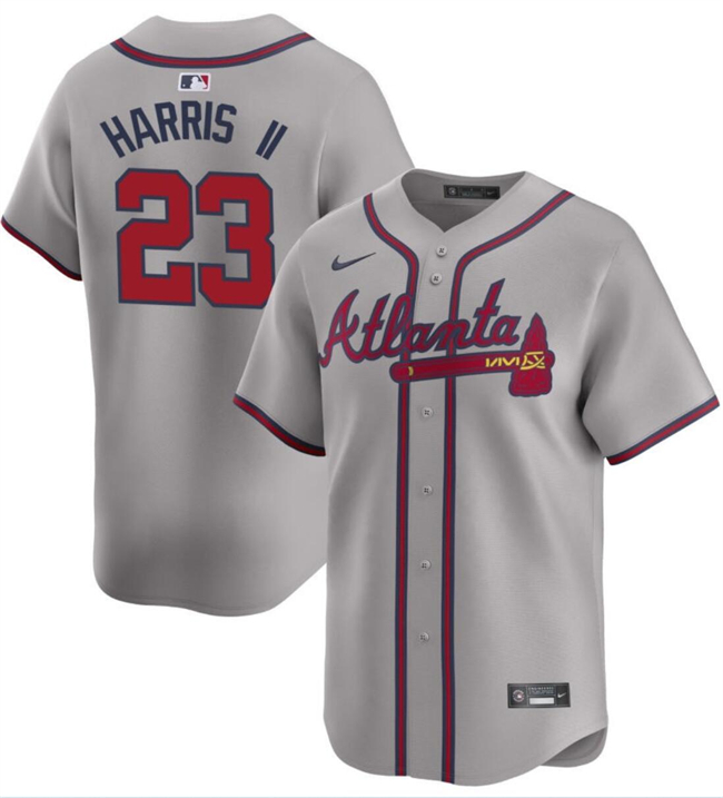 Personalized Men’s Atlanta Braves #23 Michael Harris II Grey 2024 Away Limited Stitched Baseball Jersey