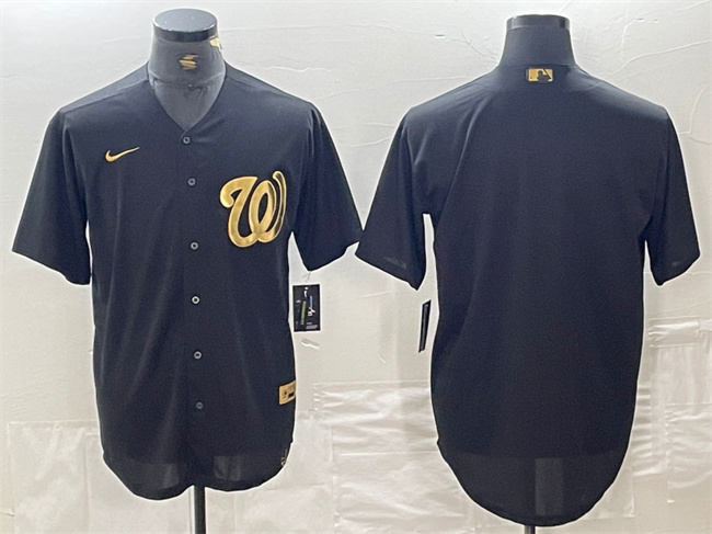 Personalized Men’s Washington Nationals Blank Black Logo Cool Base Stitched Baseball Jersey
