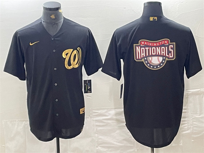 Personalized Men’s Washington Nationals Black Team Big Logo Cool Base Stitched Baseball Jersey
