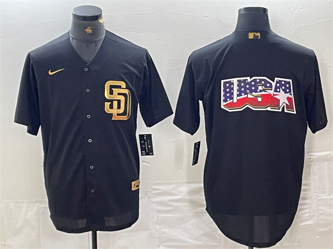 Personalized Men’s San Diego Padres Black Team Big Logo Cool Base Stitched Baseball Jersey