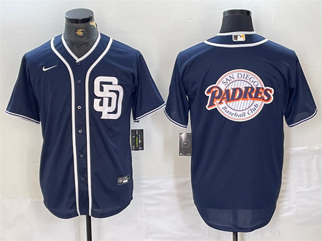 Personalized Men’s San Diego Padres Navy Team Big Logo Cool Base Stitched Baseball Jersey 4