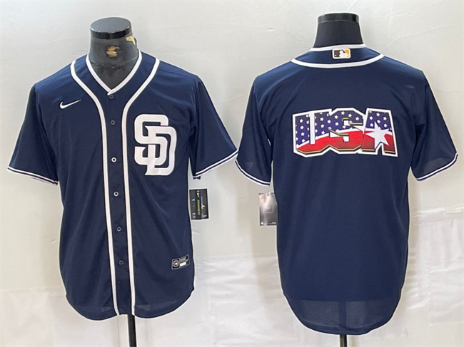Personalized Men’s San Diego Padres Navy Team Big Logo Cool Base Stitched Baseball Jersey 6