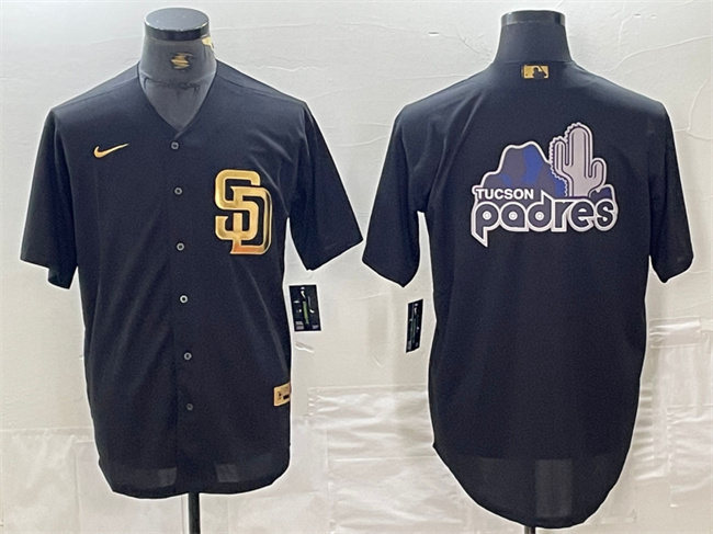 Personalized Men’s San Diego Padres Black Team Big Logo Cool Base Stitched Baseball Jersey 1