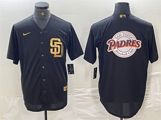 Personalized Men’s San Diego Padres Black Team Big Logo Cool Base Stitched Baseball Jersey 2