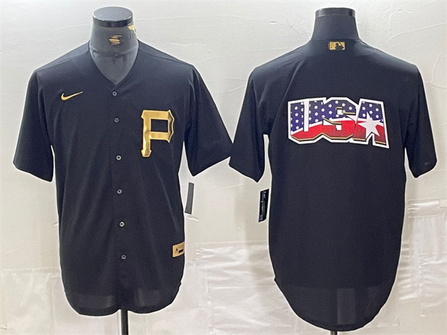 Personalized Men’s Pittsburgh Pirates Black Team Big Logo Cool Base Stitched Baseball Jersey