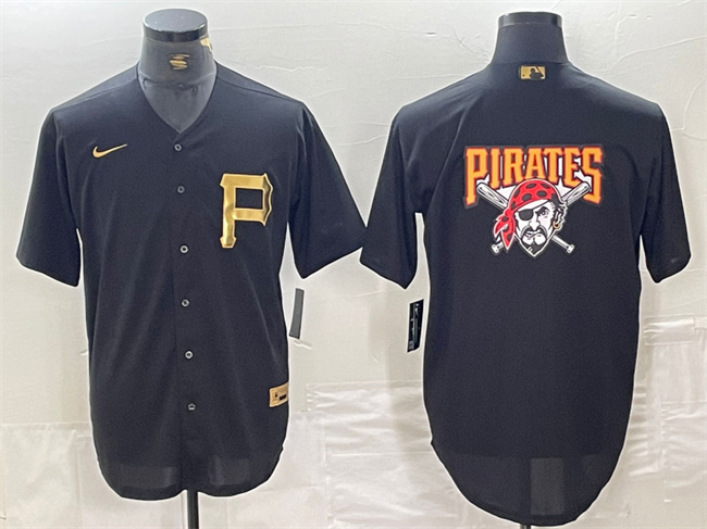 Personalized Men’s Pittsburgh Pirates Black Team Big Logo Cool Base Stitched Baseball Jersey 1