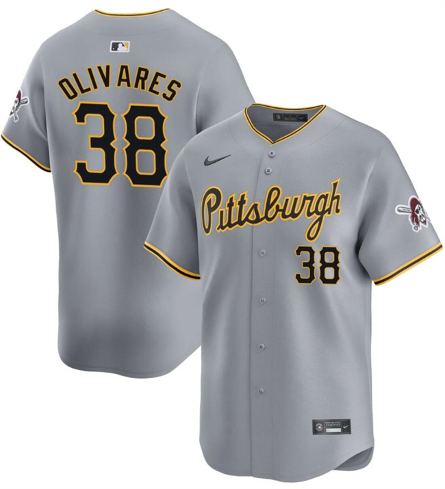 Personalized Men’s Pittsburgh Pirates #38 Edward Olivares Grey 2024 Away Limited Stitched Baseball Jersey