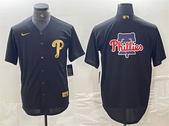 Personalized Men’s Philadelphia Phillies Black Team Big Logo Cool Base Stitched Baseball Jersey