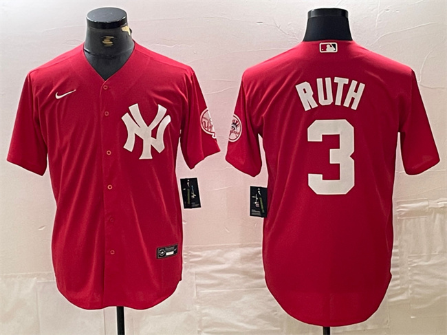 Personalized Men’s New York Yankees #3 Babe Ruth Red Cool Base Stitched Baseball Jersey