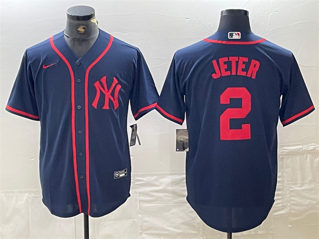 Personalized Men’s New York Yankees #2 Derek Jeter Navy Cool Base Stitched Baseball Jersey