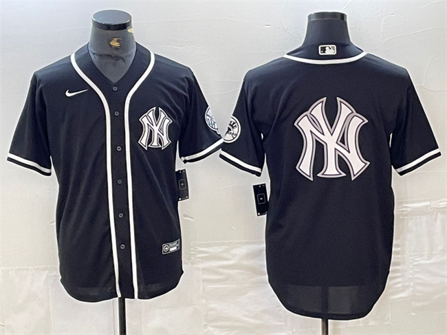 Personalized Men’s New York Yankees Black Team Big Logo Cool Base Stitched Baseball Jersey