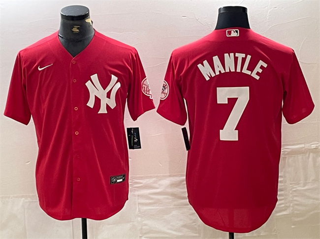 Personalized Men’s New York Yankees #7 Mickey Mantle Red Cool Base Stitched Baseball Jersey