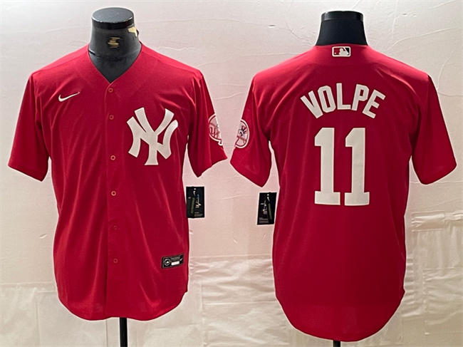 Personalized Men’s New York Yankees #11 Anthony Volpe Red Cool Base Stitched Baseball Jersey
