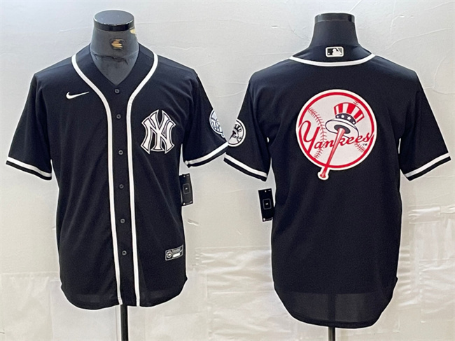 Personalized Men’s New York Yankees Black Team Big Logo Cool Base Stitched Baseball Jersey 1