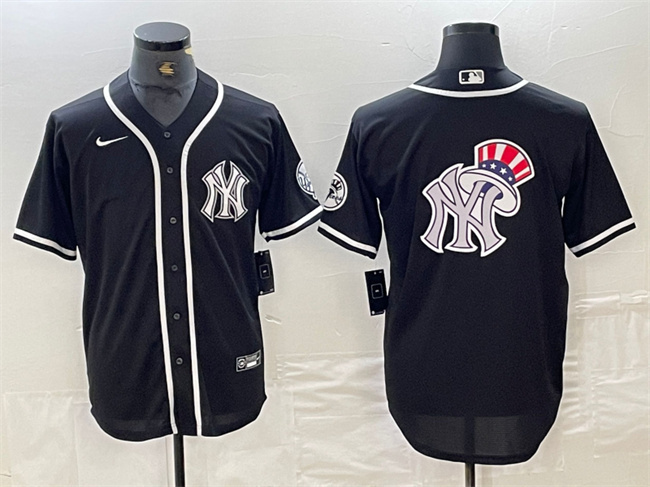 Personalized Men’s New York Yankees Black Team Big Logo Cool Base Stitched Baseball Jersey 2