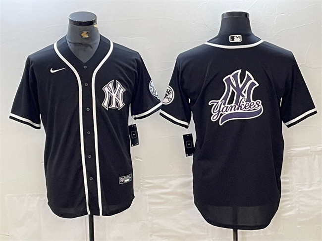 Personalized Men’s New York Yankees Black Team Big Logo Cool Base Stitched Baseball Jersey 3