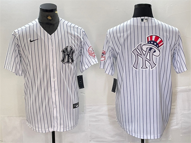 Personalized Men’s New York Yankees White Team Big Logo Cool Base Stitched Baseball Jersey 3