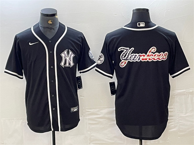 Personalized Men’s New York Yankees Black Team Big Logo Cool Base Stitched Baseball Jersey 11