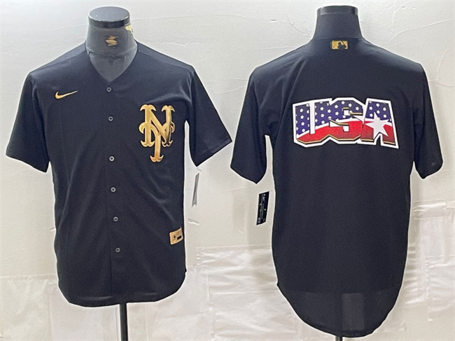 Personalized Men’s New York Mets Black Team Big Logo Cool Base Stitched Baseball Jersey