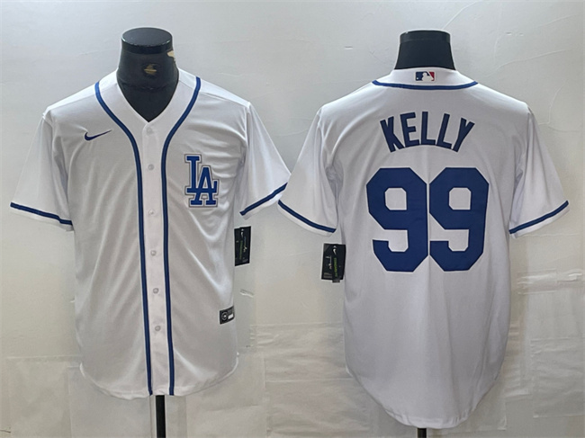 Personalized Men’s Los Angeles Dodgers #99 Joe Kelly White Cool Base Stitched Baseball Jersey