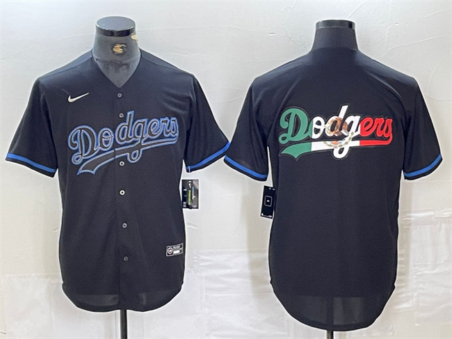 Personalized Men’s Los Angeles Dodgers Team Big Logo Black Cool Base Stitched Baseball Jersey 1