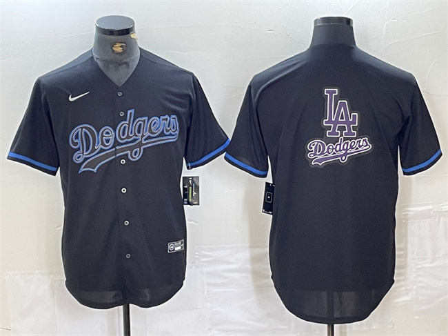 Personalized Men’s Los Angeles Dodgers Team Big Logo Black Cool Base Stitched Baseball Jersey 4