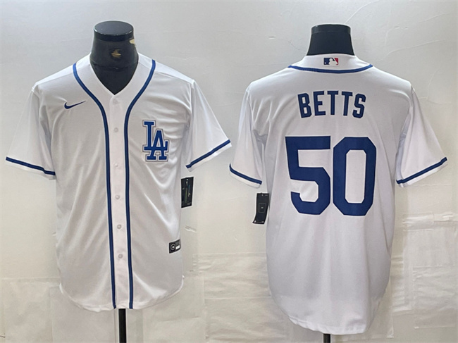 Personalized Men’s Los Angeles Dodgers #50 Mookie Betts White Cool Base Stitched Baseball Jersey