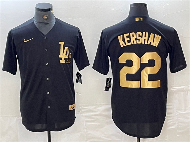 Personalized Men’s Los Angeles Dodgers #22 Clayton Kershaw Black Cool Base Stitched Baseball Jersey