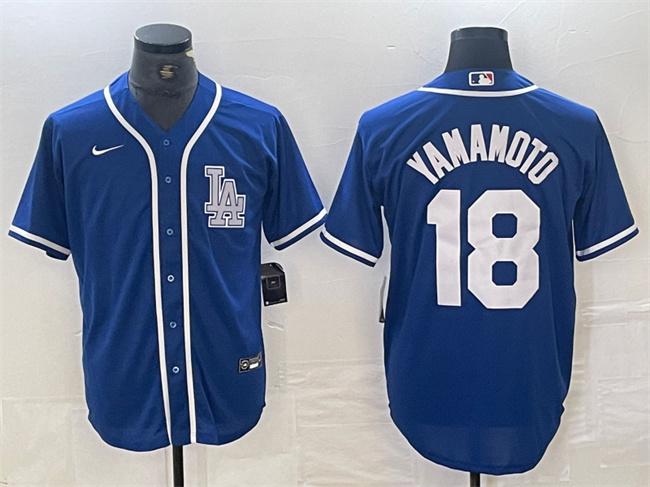 Personalized Men’s Los Angeles Dodgers #18 Yoshinobu Yamamoto Blue Cool Base Stitched Baseball Jersey