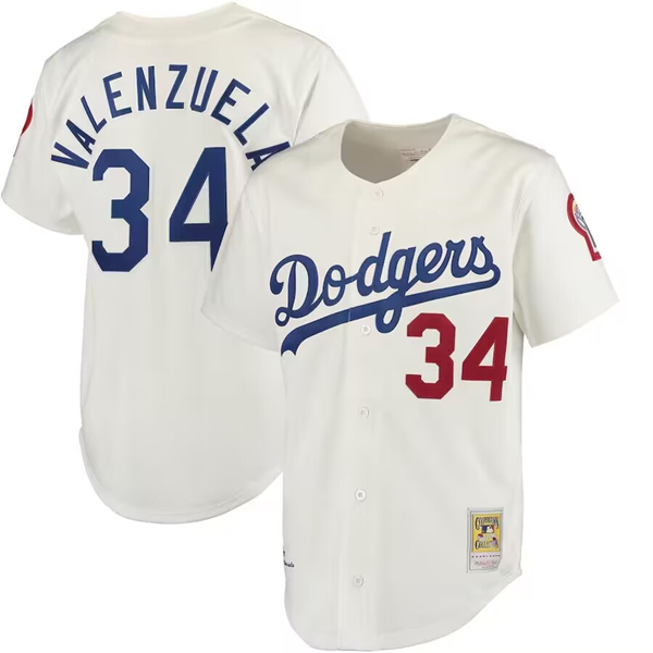 Personalized Men’s Los Angeles Dodgers #34 Fernando Valenzuela White Mitchell & Ness Stitched Baseball Jersey