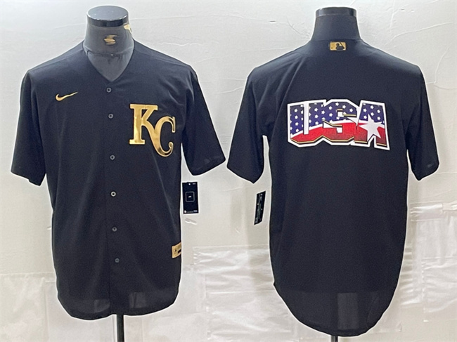 Personalized Men’s Kansas City Royals Black Team Big Logo Cool Base Stitched Jersey